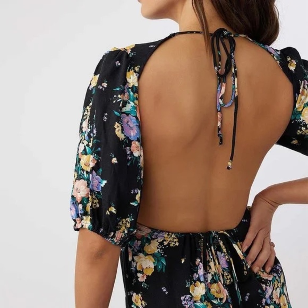 O’Neill NWT Alta Midi Floral Open Back Dress Women’s Small Black/Multi Romantic - Picture 4 of 14
